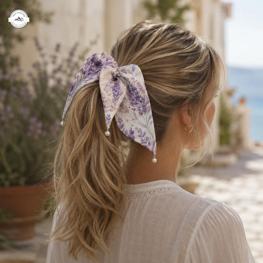 Lavender Floral Satin Pearl Hair Tie LV07SPHT