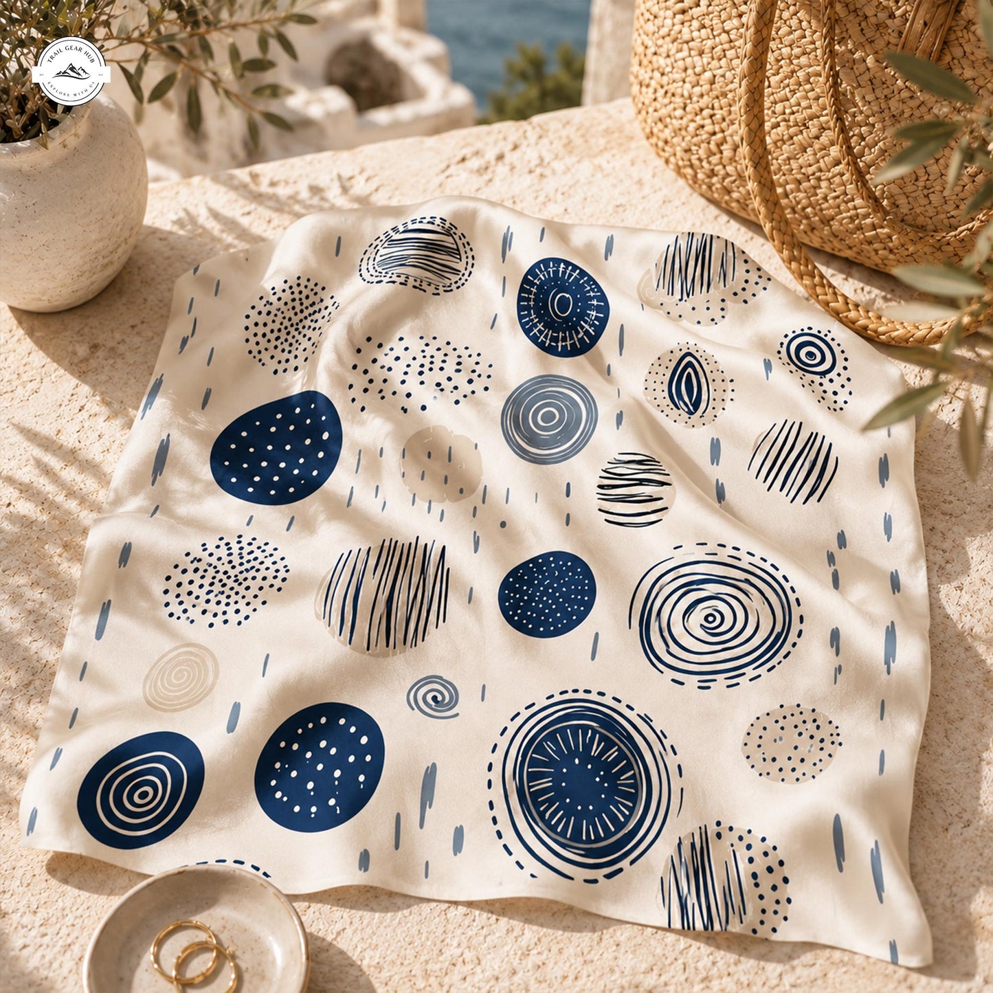 Boho Geometric Circle Print Satin Square Scarf LV08SSBD