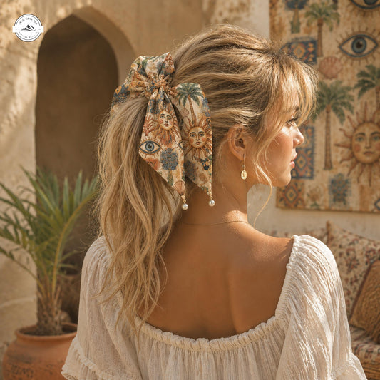 Boho Sun and Evil Eye Satin Pearl Hair Tie LV03SPHT