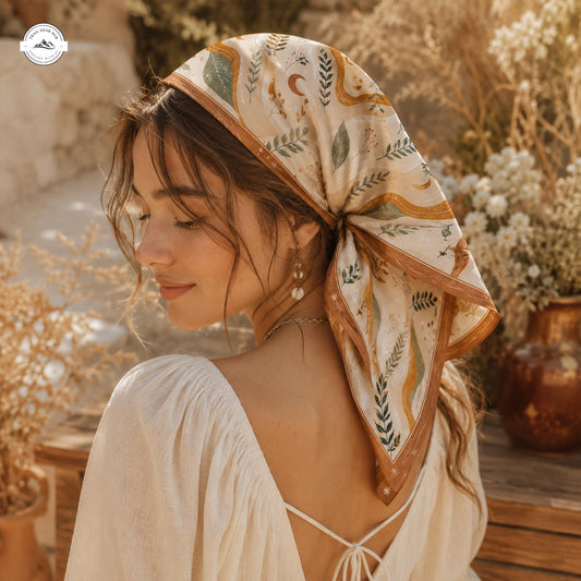 Earthy Celestial Botanical Satin Square Scarf LV04SSBD
