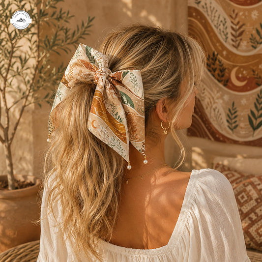 Earthy Celestial Botanical Satin Pearl Hair Tie LV04SPHT