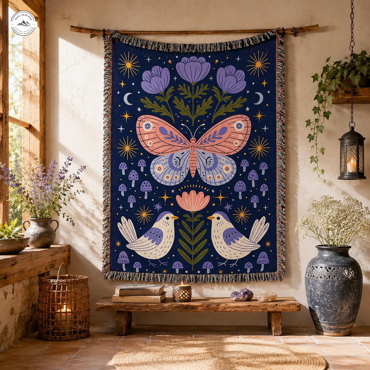 Celestial Butterfly & Birds Woven Throw Blankets LV07
