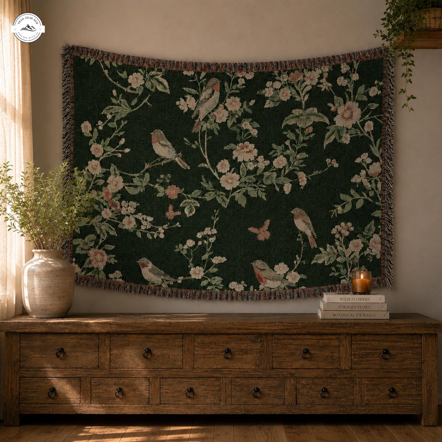 Vintage Birds & Wildflowers Woven Throw Blankets LV08