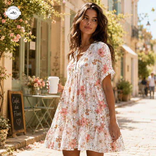 Cottagecore Dream Women’s Flowy V Neck Dress LV07
