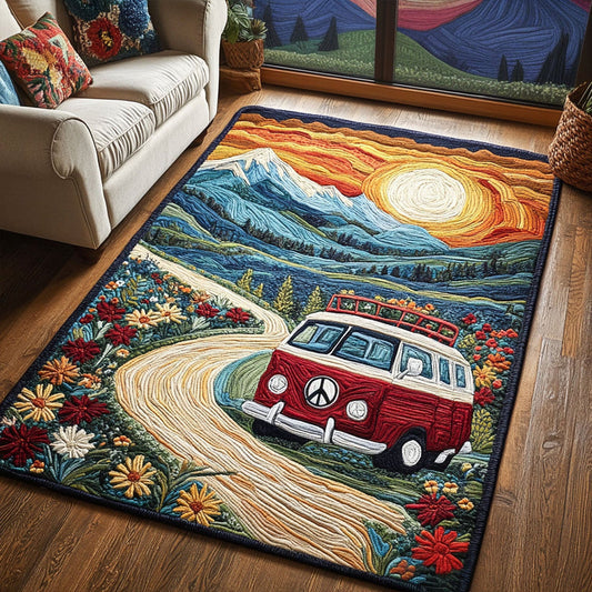 Vintage Sunset Mountain Landscape Area Rug QV06