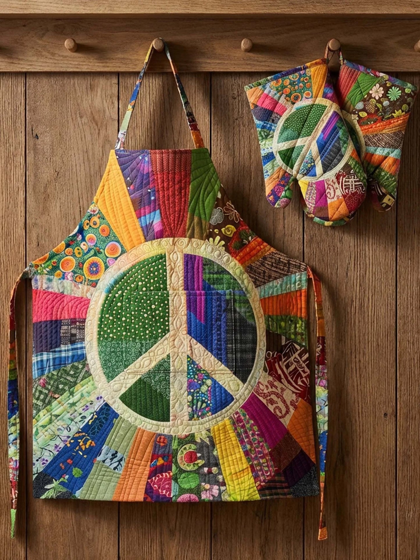 Peace Sign Quilt Apron and Gloves  QV05
