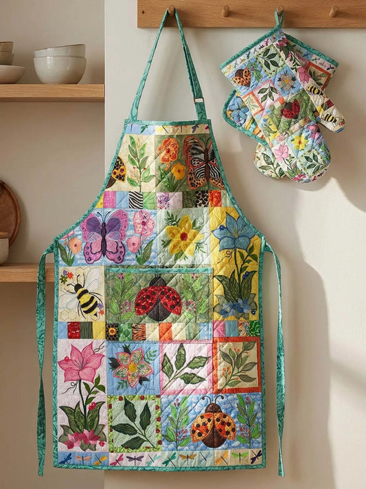 Floral Garden Quilt Apron and Gloves  QV06