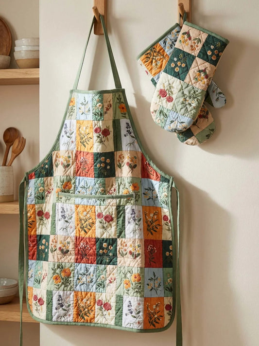 Floral Patchwork Quilt Apron and Gloves  QV07