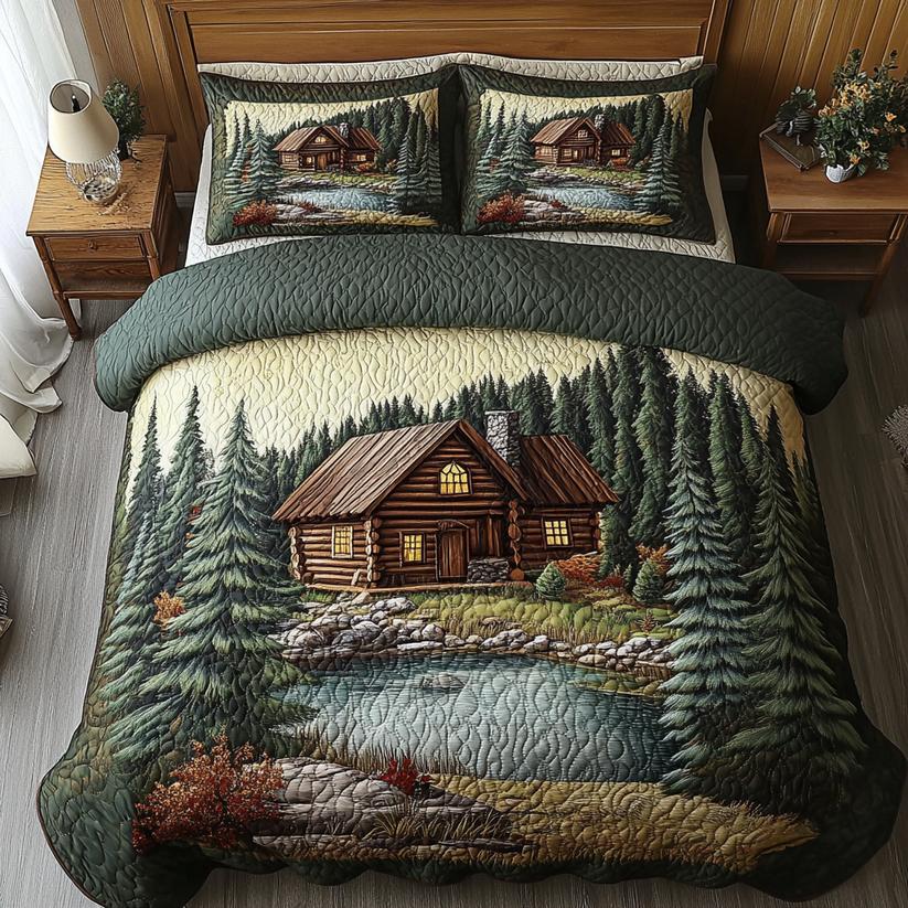 Log Cabin Quilted Bedding Set QV06