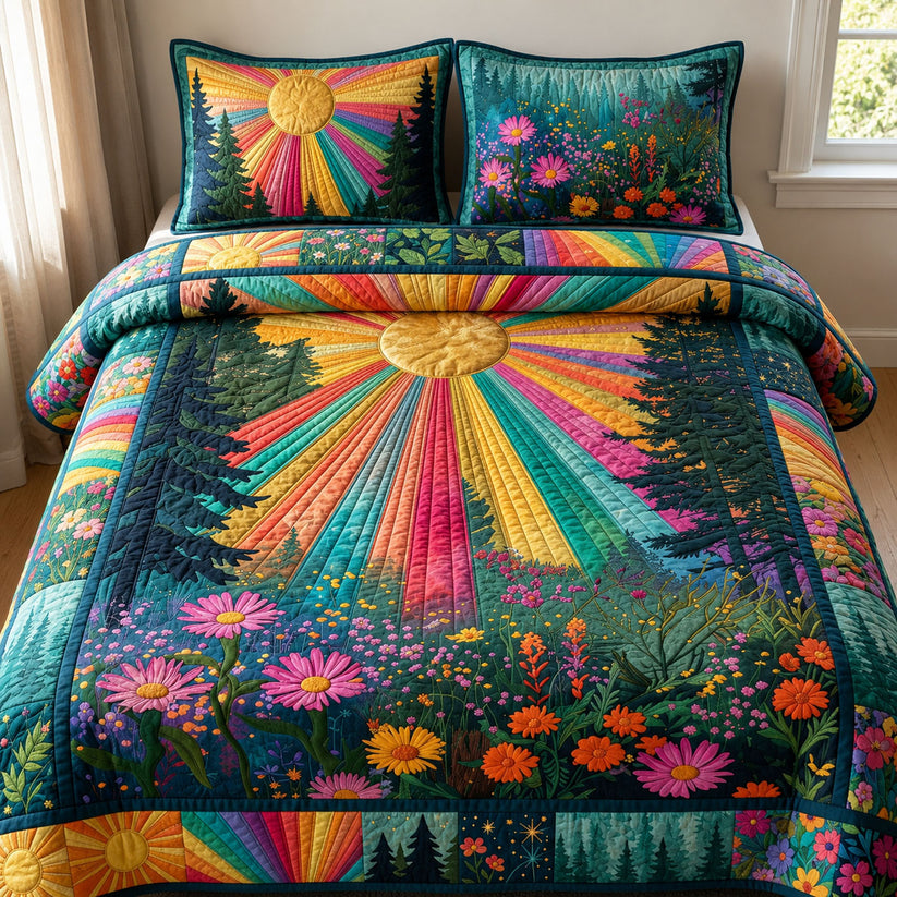 Floral Sunburst  Quilted Bedding Set QV10