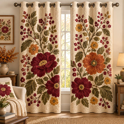 Vintage Floral Tufted Quilted Curtains QV106QLTCT