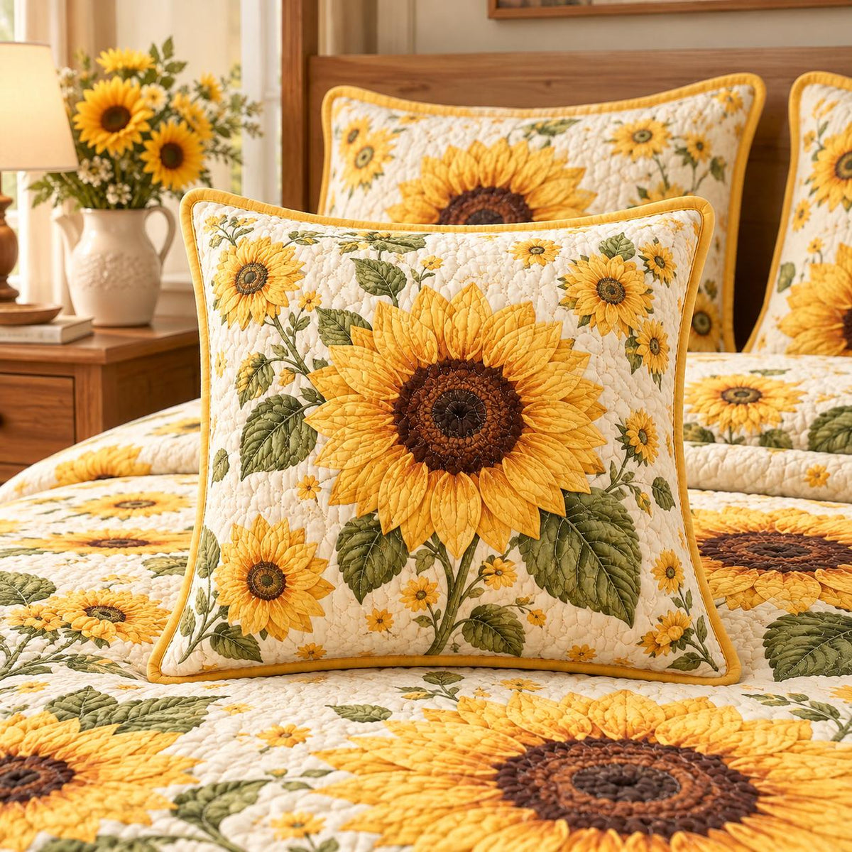 Vintage Sunflower Quilted Pillow Cover QV129QLTPLC
