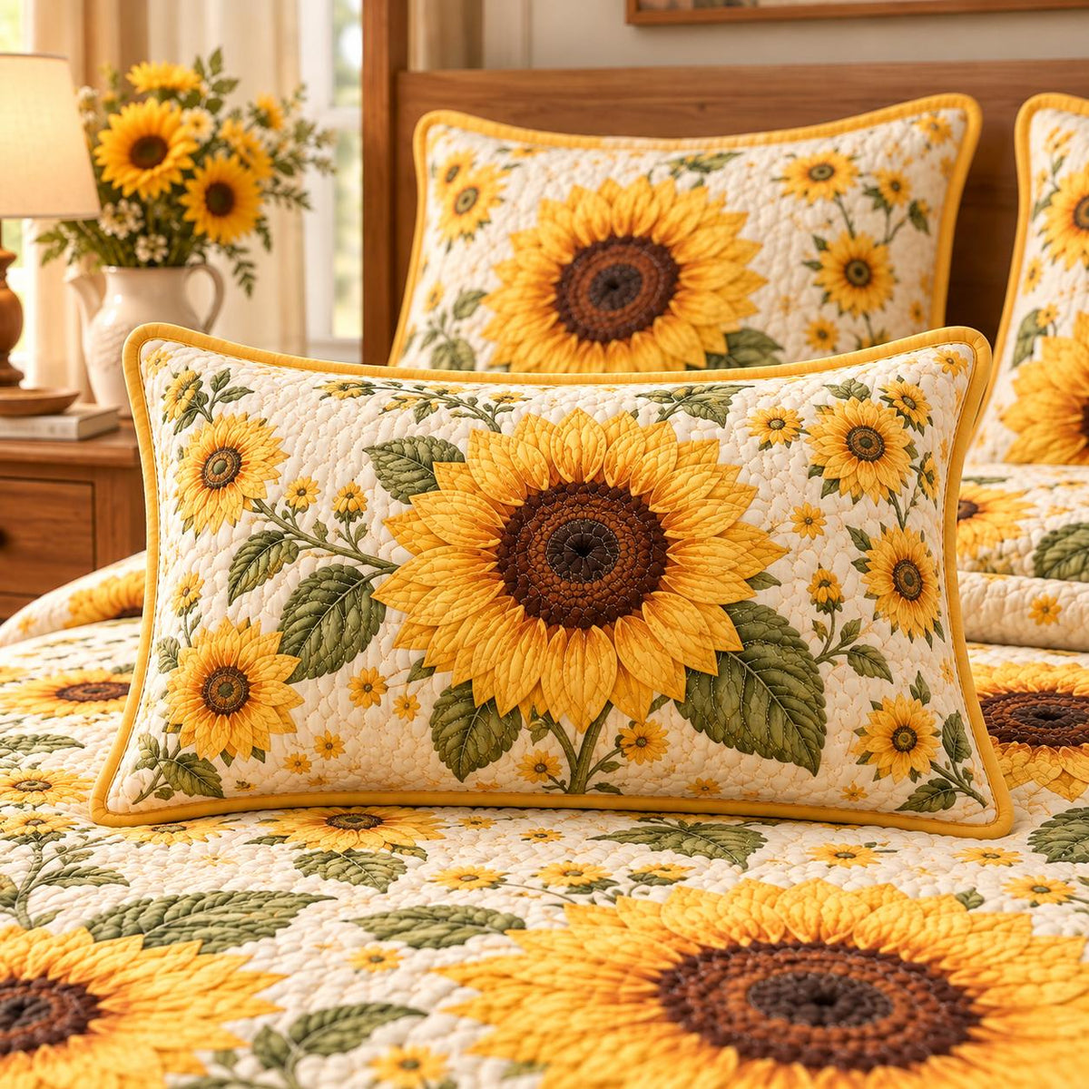 Vintage Sunflower Quilted Pillow Cover QV129QLTPLC