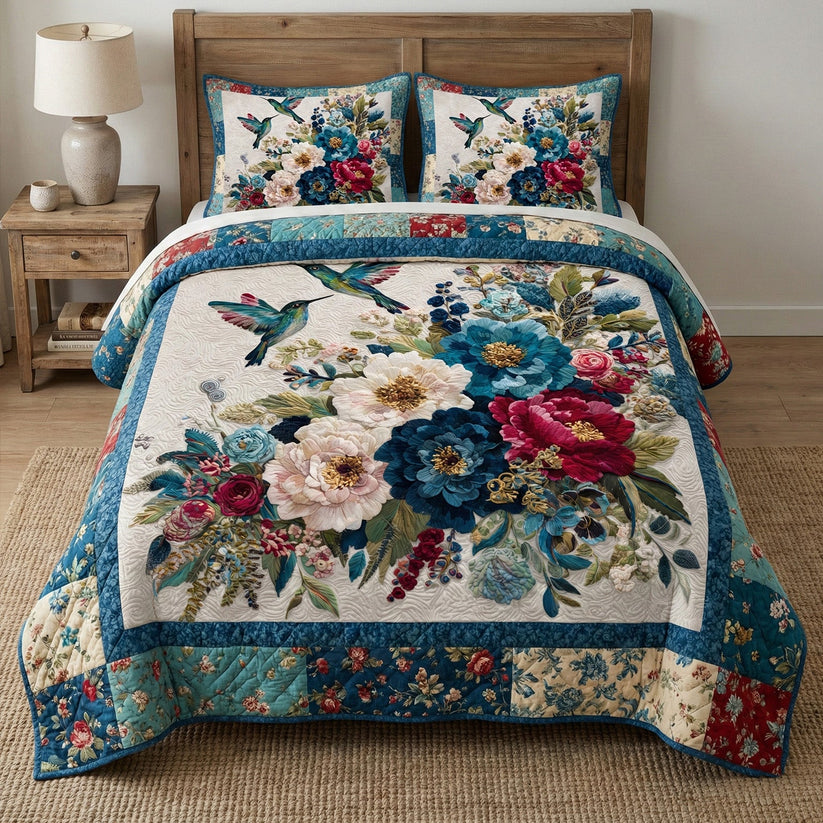 Teal Garden Quilted Bedding Set QV15