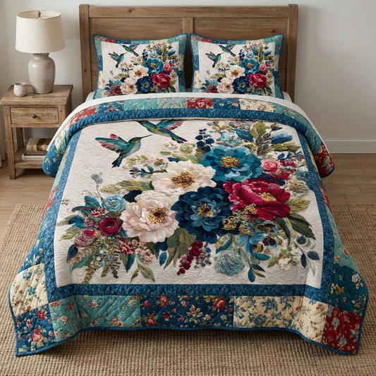 Teal Garden Quilted Bedding Set QV15