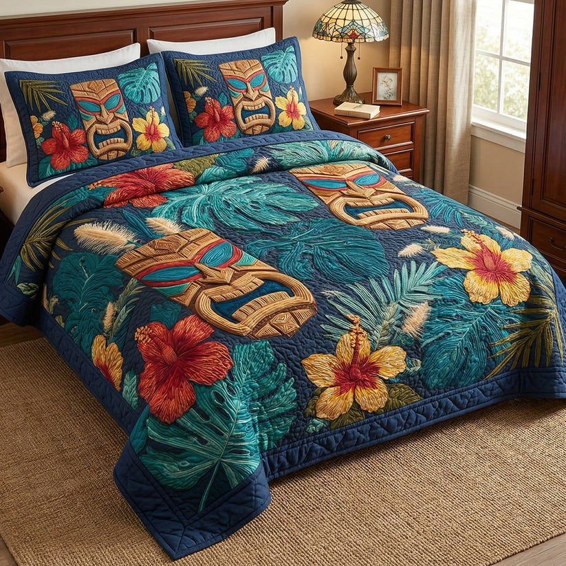 Midnight Tiki Quilted Bedding Set QV17