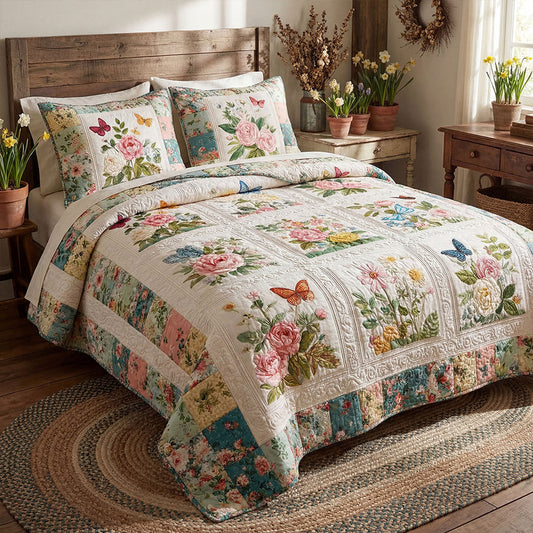 Garden Petal Symphony Quilted Bedding Set QV20
