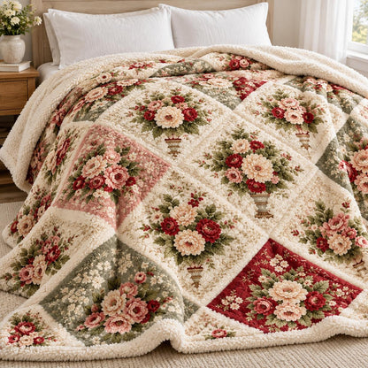 Vintage Bouquet Sherpa Blanket QV23SPBLK