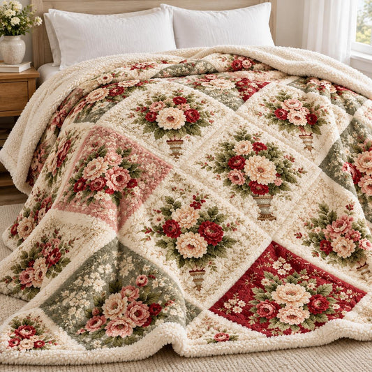 Vintage Bouquet Sherpa Blanket QV23SPBLK