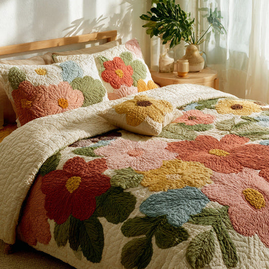 Retro Daisy Quilted Bedding Set QV29