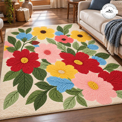 Retro Daisy Faux Cashmere Area Rug QV29FCARUG