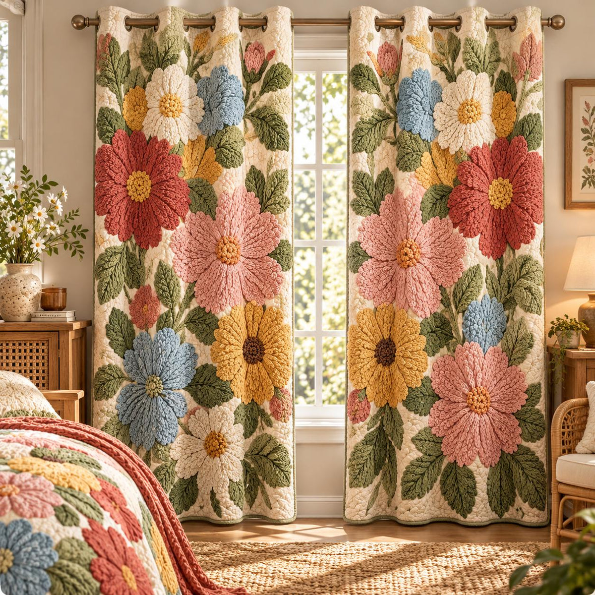 Retro Daisy Grommet Curtains QV29GRMCT