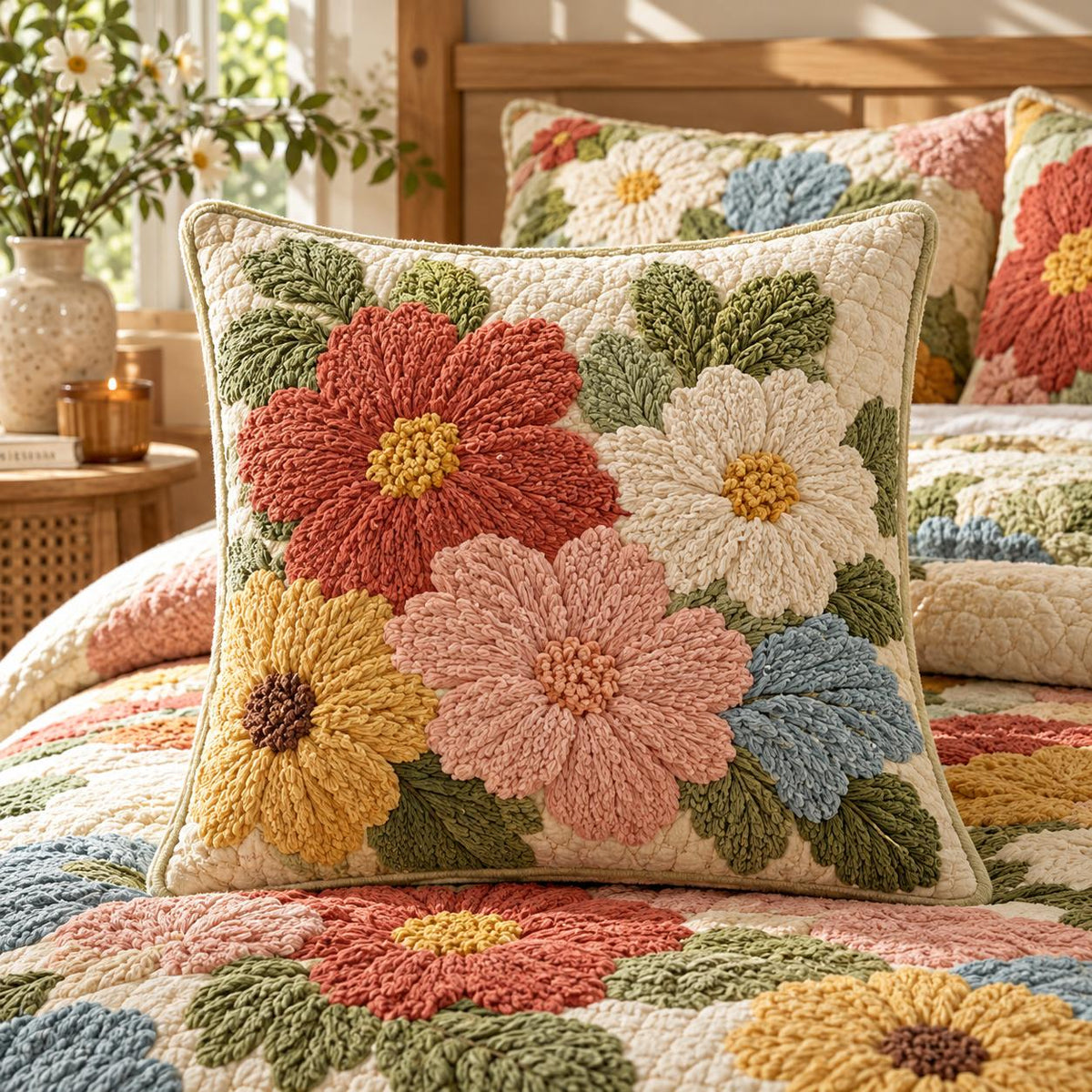 Retro Daisy Quilted Pillow Cover QV29QLTPLC