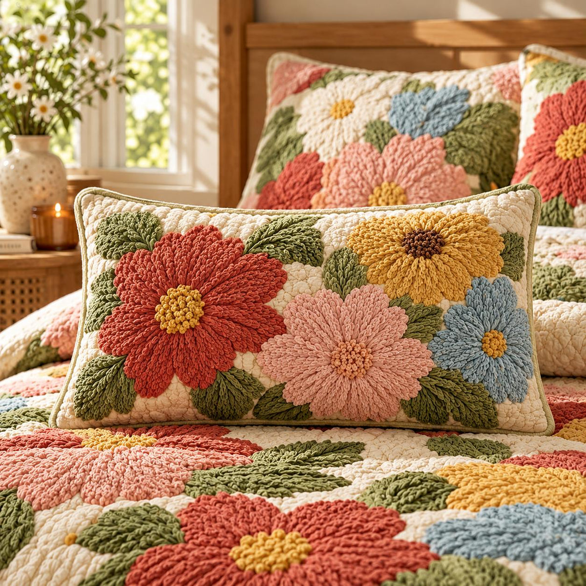 Retro Daisy Quilted Pillow Cover QV29QLTPLC