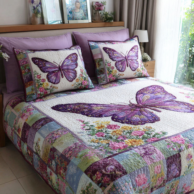Butterfly Petals Quilted Bedding Set QV31