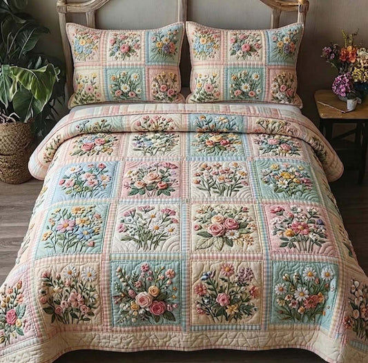 Vintage Floral Patchwork Quilted Bedding Set QV34