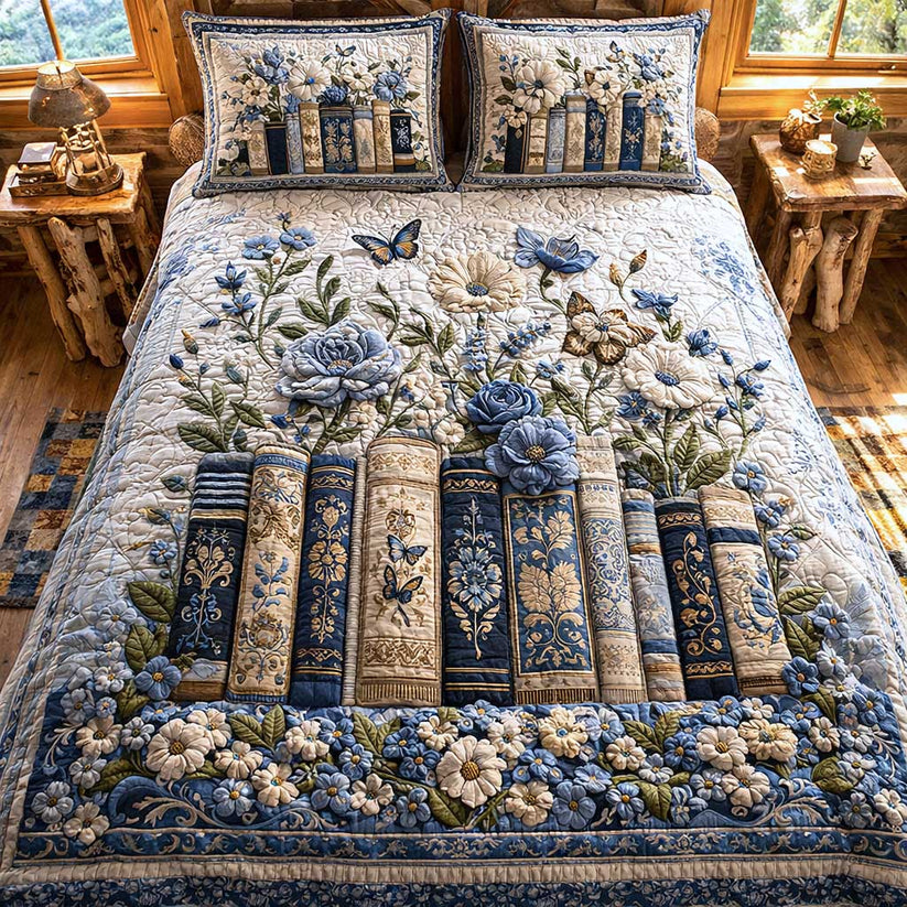 Floral Book Tree Quilted Bedding Set QV41
