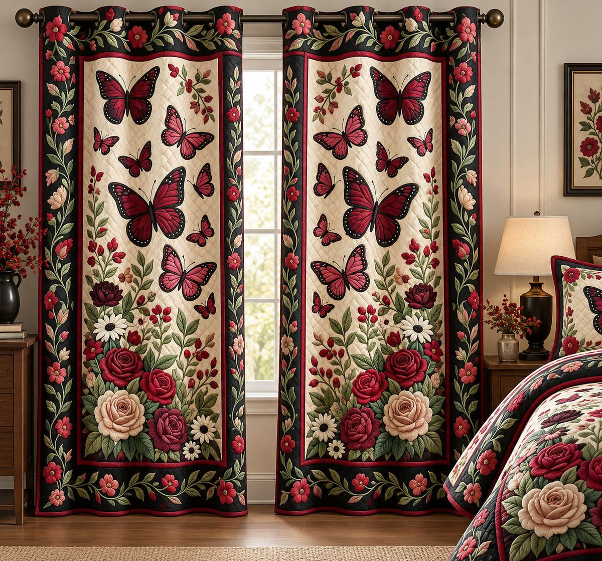 Butterfly Garden Quilted Curtains QV42QLTCT