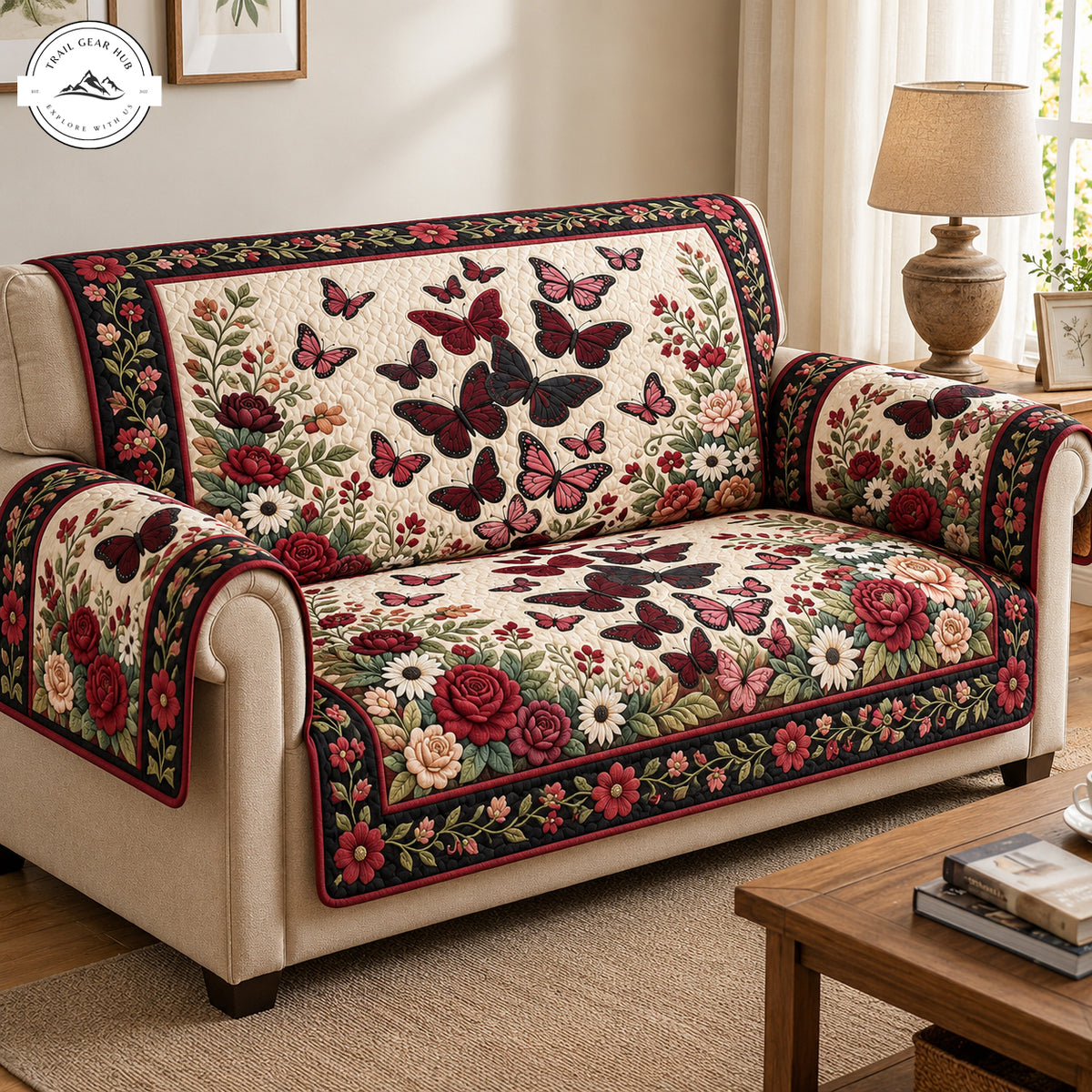 Butterfly Garden Quilted Seat Sofa QV42QLTSS