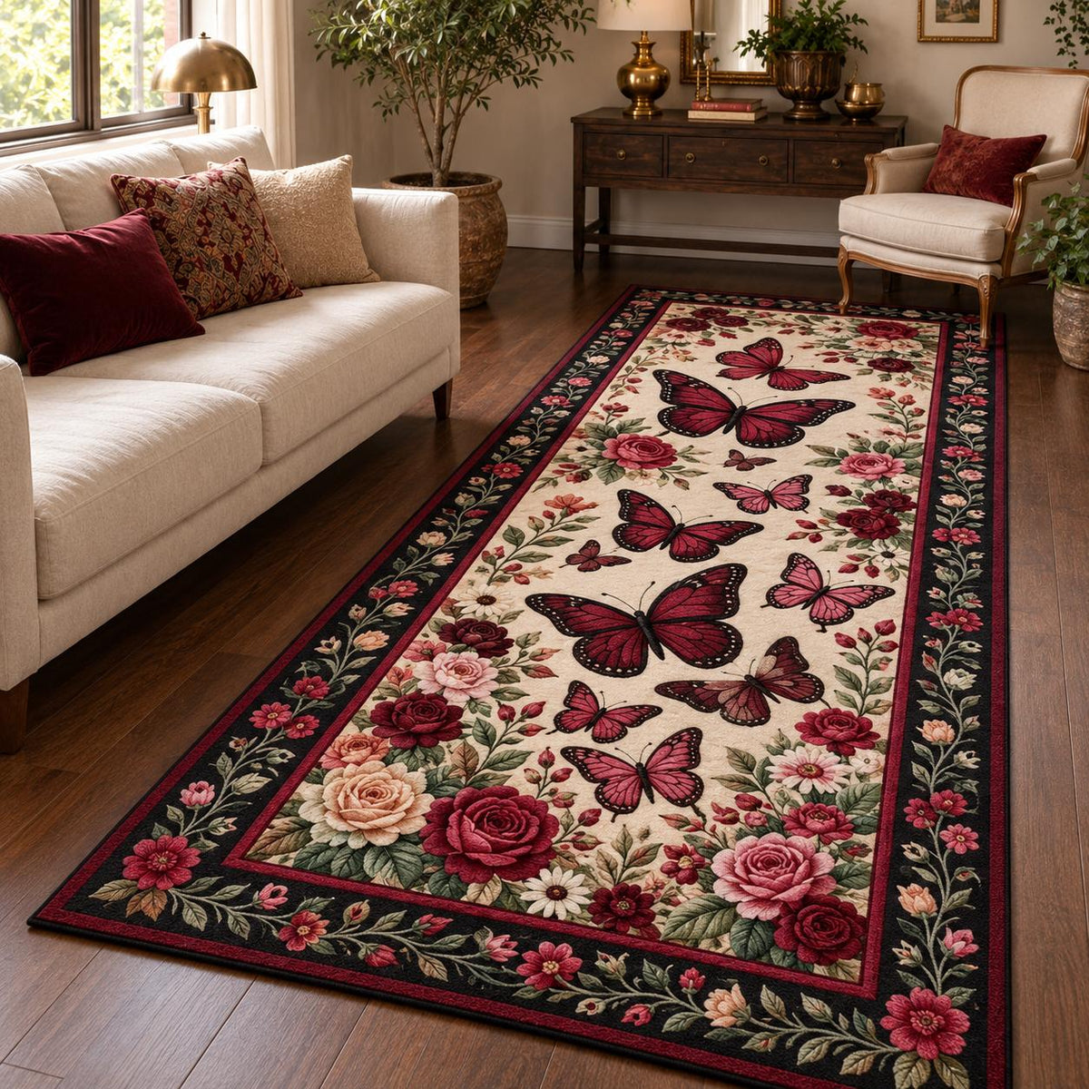 Butterfly Garden Plush Runner Rug QV42RUGHN117
