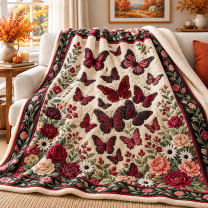 Butterfly Garden Sherpa Blanket QV42SPBLK
