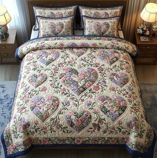 Flower Patchwork Quilted Bedding Set QV43