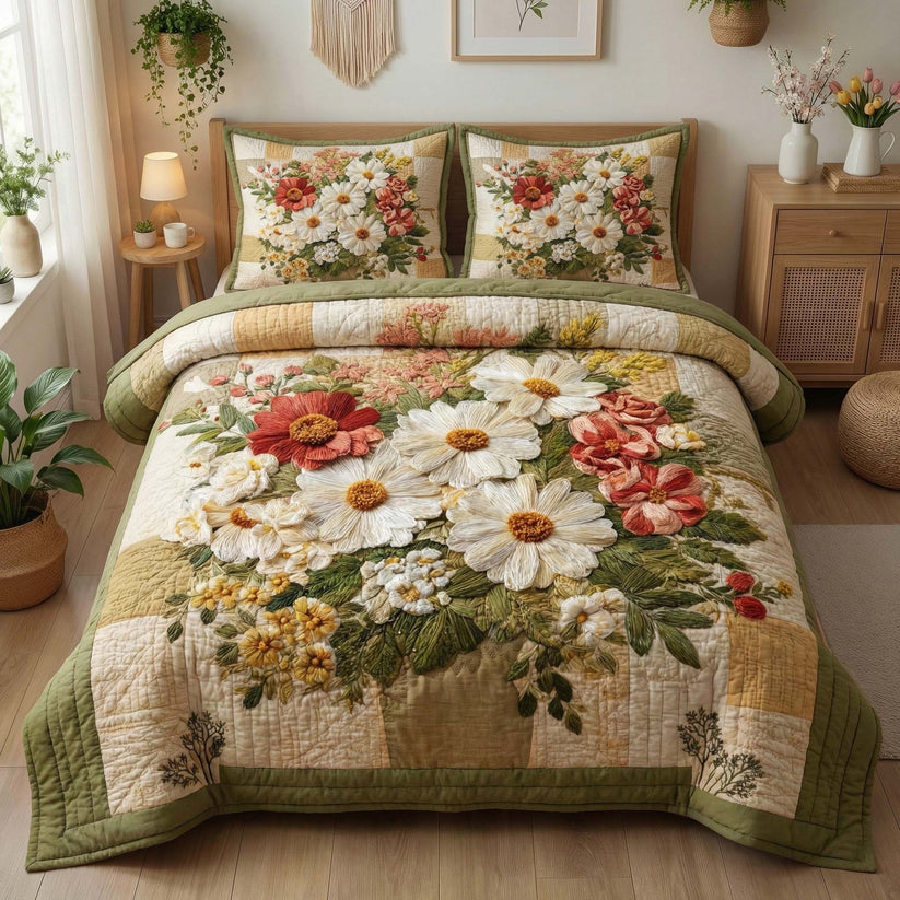Blossom Grace Quilted Bedding Set QV45