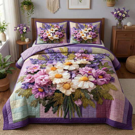 Lavender Bouquet Quilted Bedding Set QV46