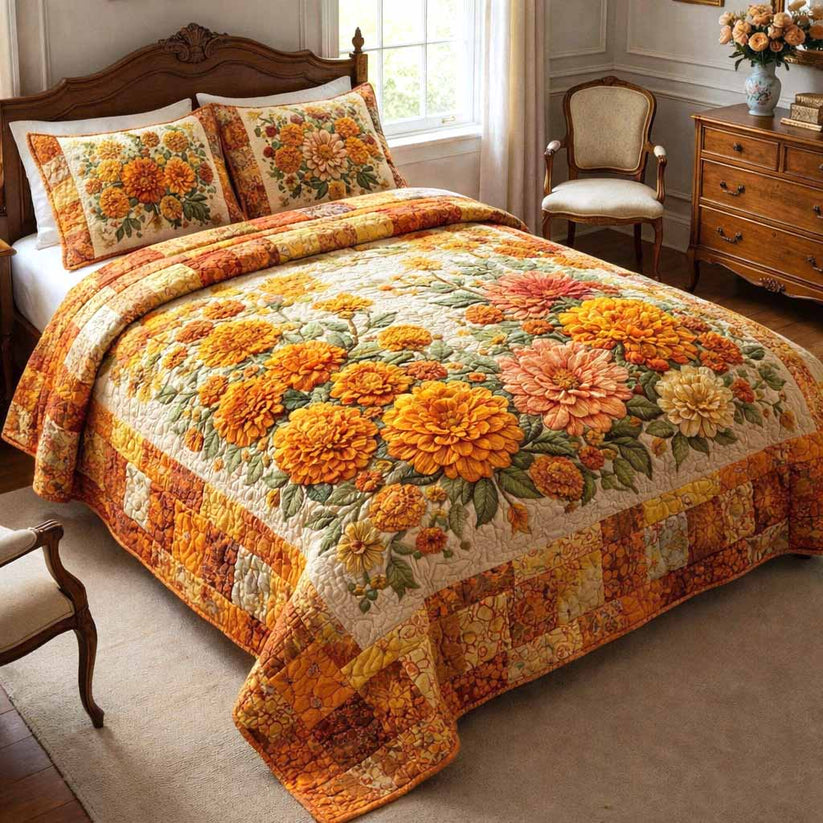 Cottage Bloom Floral Quilted Bedding Set QV48