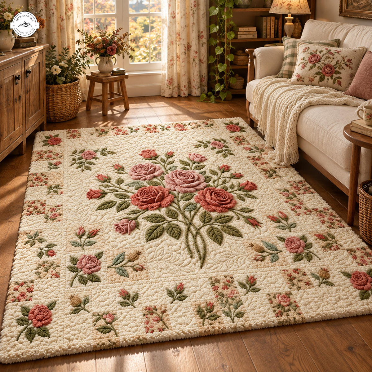 Rose Bloom Faux Cashmere Area Rug QV50FCARUG
