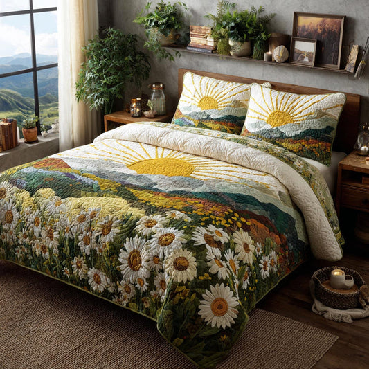 Boho Sun and Daisy Wildflower Quilted Bedding Set QV57