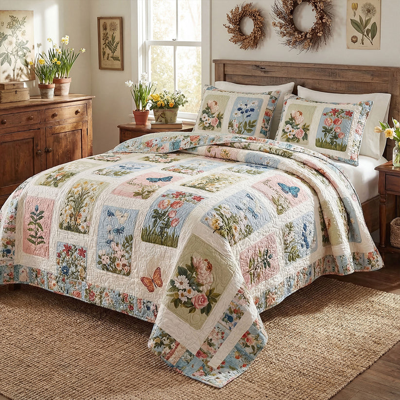 Spring Floral Quilted Bedding Set QV60