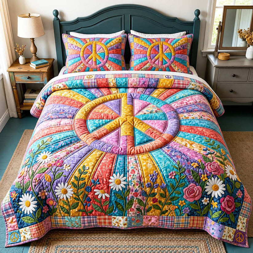 Rainbow Bloom Quilted Bedding Set QV61