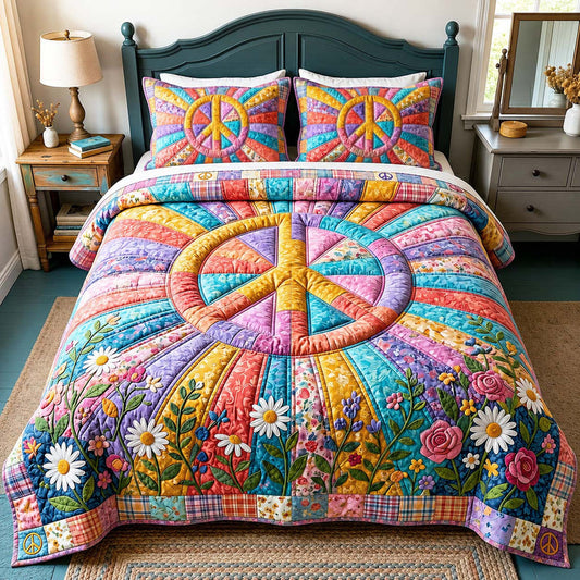 Rainbow Bloom Quilted Bedding Set QV61