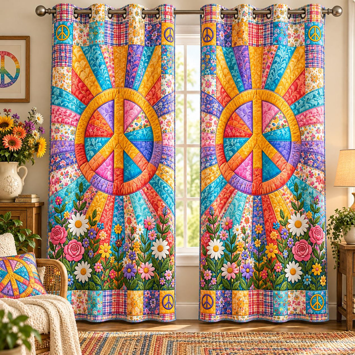 Rainbow Bloom Grommet Curtains QV61GRMCT