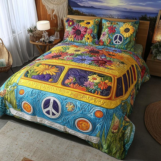 Peace Wagon Quilted Bedding Set QV68