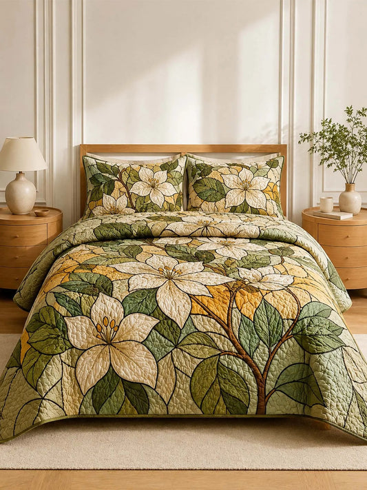 Ivory Magnolia Quilted Bedding Set QV72