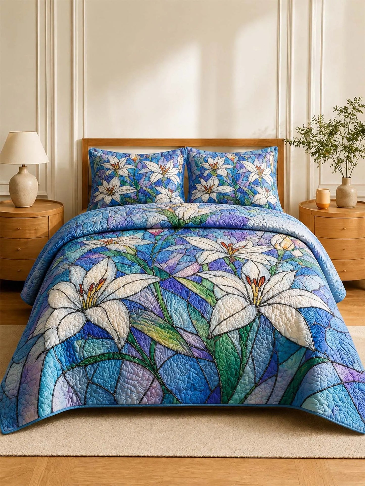White Lily Quilted Bedding Set QV75