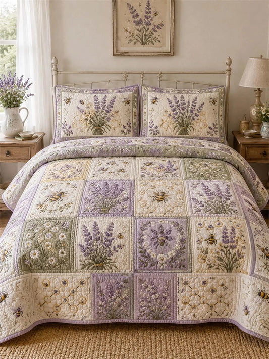 Lavender Bee Quilted Bedding Set QV78