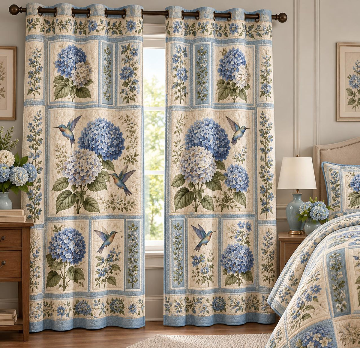 Blue Hydrangea Quilted Curtains QV79QLTCT